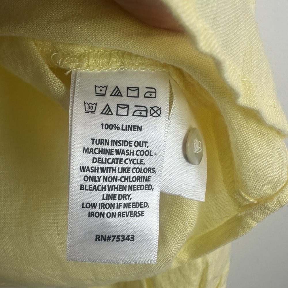 Laura Ashley L Shirt Butter Yellow Linen Button Up Long Sleeve Coastal Preppy - Picture 3 of 9